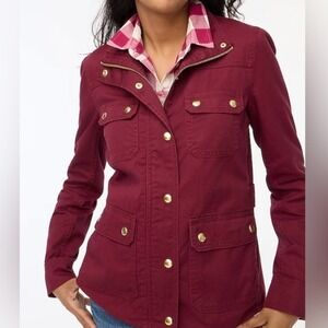 J. Crew Resin-coated twill field jacket  Utility Coat Vintage Burgundy Size L
